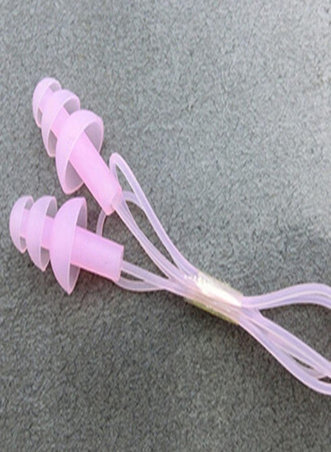 فلاي يو إس أيه FZBNSRKO 20 قطعة (10 أزواج) سدادات أذن سيليكون للسباحة، سدادات أذن ناعمة ذات حواف، سدادات أذن مزودة بخيط للسباحة، لون وردي - Image 2